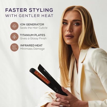 Sutra Professional IR2 Flat Iron - Ionic Infrared Hair Straightener with Adjustable Temperature, Auto Shut-Off & Swivel Cord - Straight Iron for Straightening Hair - Rose Gold Titanium Plate