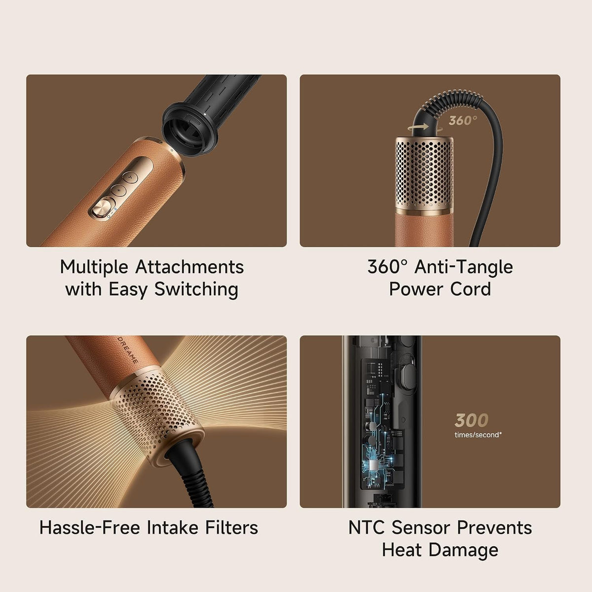 DREAME AirStyle Suite Pro Hair Styler & High-Speed Dryer, 110,000 RPM Motor, 3 Essential Snap-On Attachments for Curling, Volumizing & Fast Dry, Frizz Control, Cool Shot, Luxury Leather Travel Bag