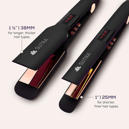Sutra Professional IR2 Flat Iron - Ionic Infrared Hair Straightener with Adjustable Temperature, Auto Shut-Off & Swivel Cord - Straight Iron for Straightening Hair - Rose Gold Titanium Plate