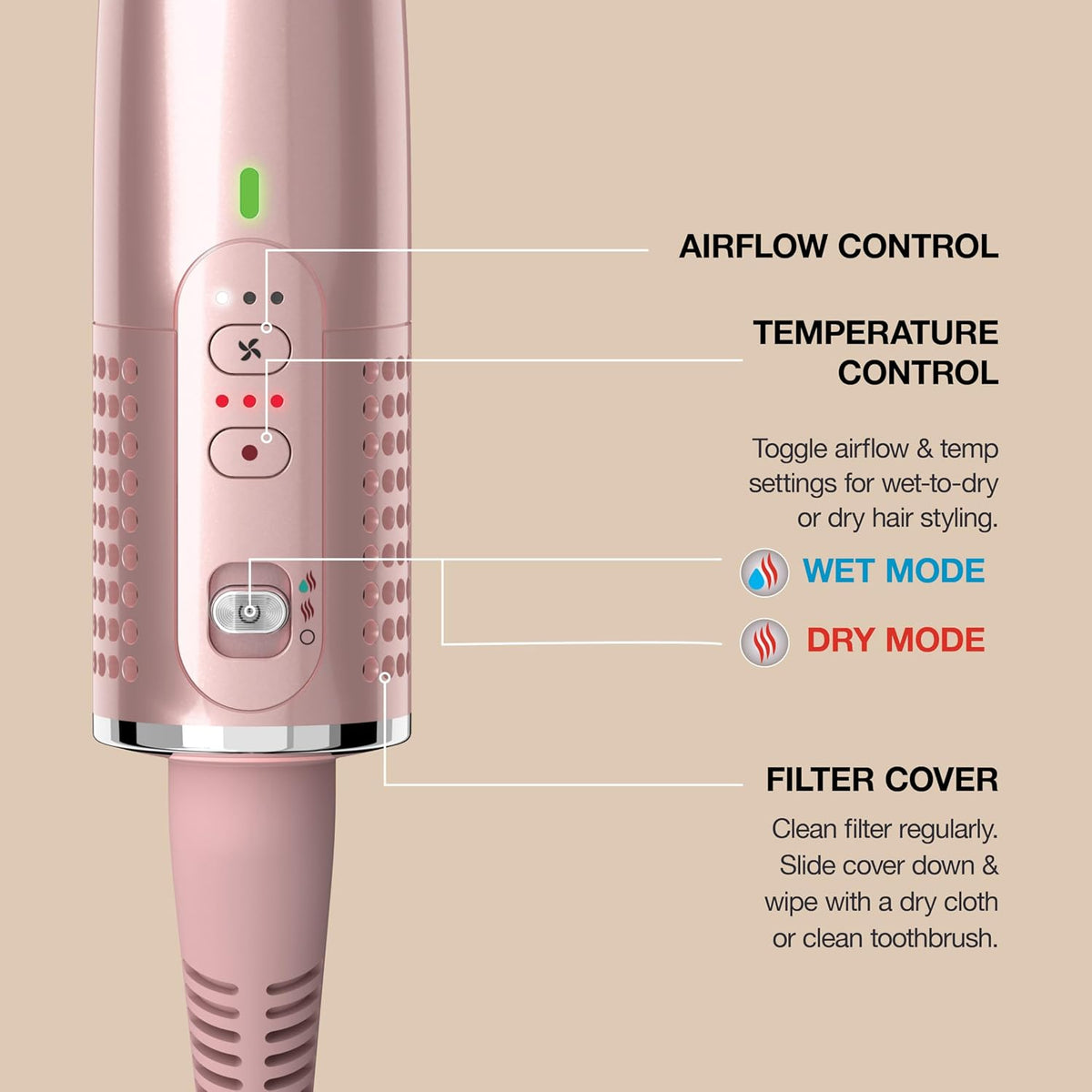 Shark Glossi 2-in-1 Hot Tool & Air Glosser, Lychee Pink, HT302PK