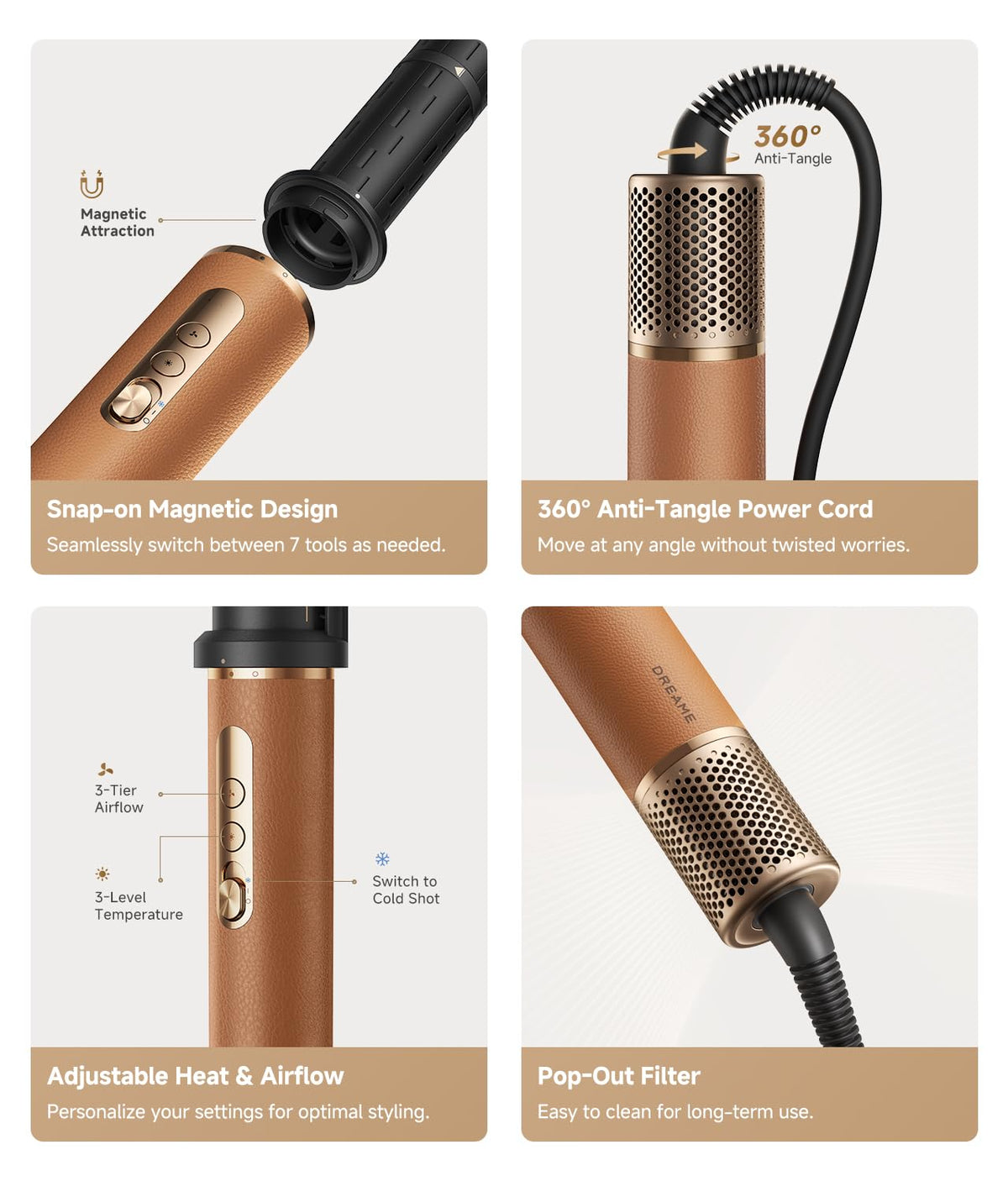 DREAME AirStyle Pro 7-in-1 High-Speed Hair Dryer & Styler with Attachments, Frizz Control, 120V