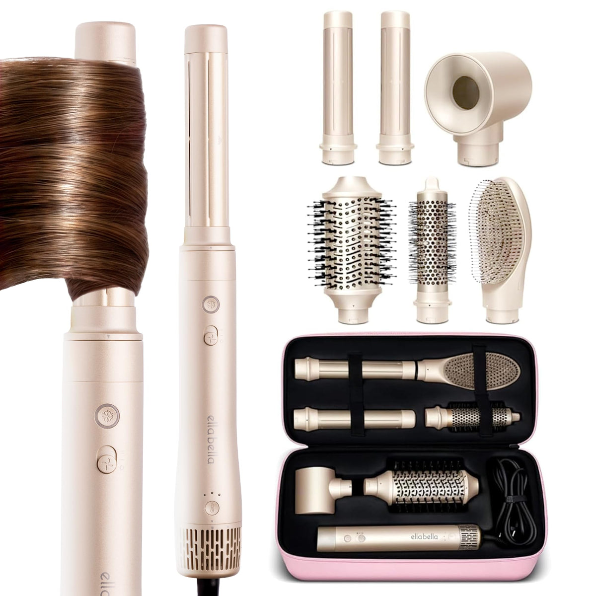ELLA BELLA® 6 in 1 Professional Hot Air Styler & Straightener, Fast Drying
