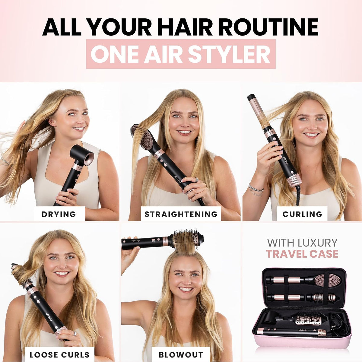 ELLA BELLA® 6 in 1 Professional Hot Air Styler & Straightener, Fast Drying