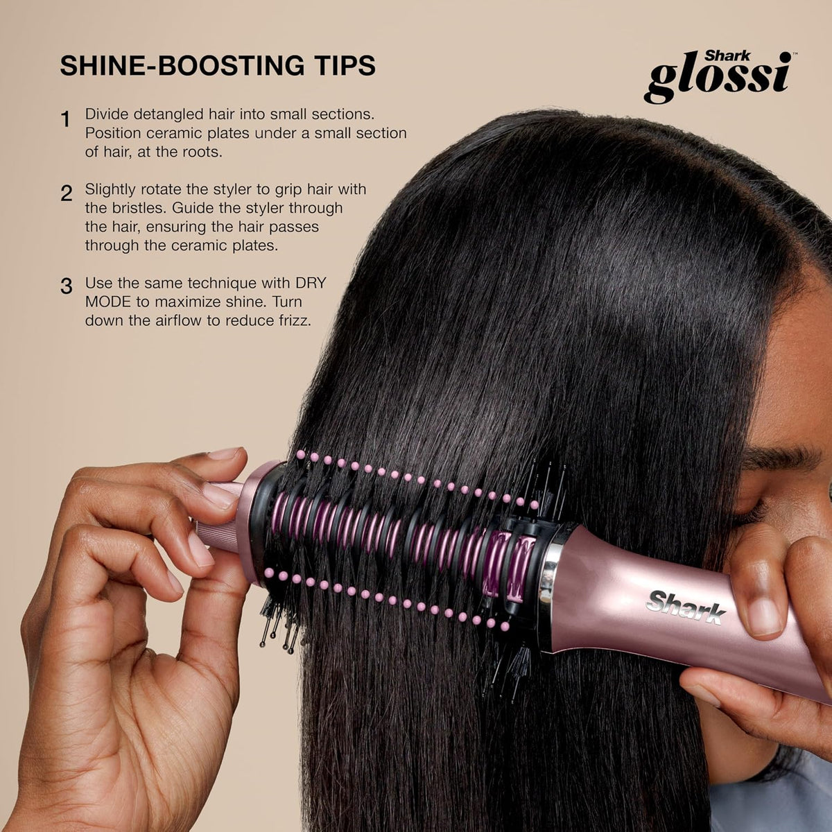 Shark Glossi 2-in-1 Hot Tool & Air Glosser, Lychee Pink, HT302PK